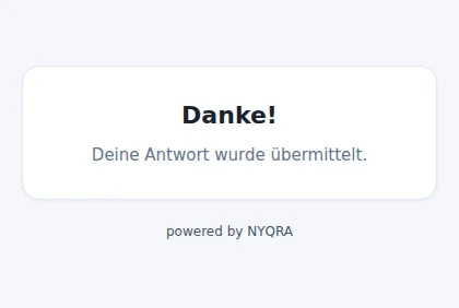 Bestätigungsseite 'Danke! Deine Antwort wurde übermittelt.' nach dem Absenden der Anmeldung
